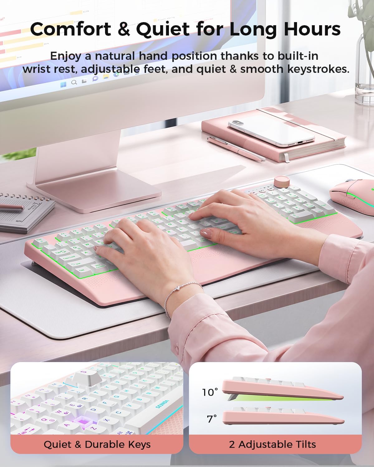 seenda Wireless Bluetooth Keyboard Mouse Combo, 12 Backlit Modes, Ergonomic