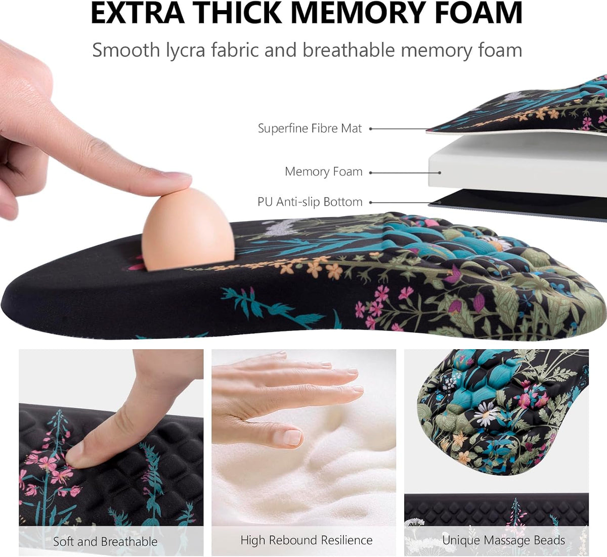 Mouse Pad Wrist Support, Laokiiy 2 in1 Keyboard Wrist Rest+ Ergonomic Mouse Pad, Non-Slip Wrist Rest for Computer Keyboard, Made Easy Typing & Relieve Wrist Pain(Flower)