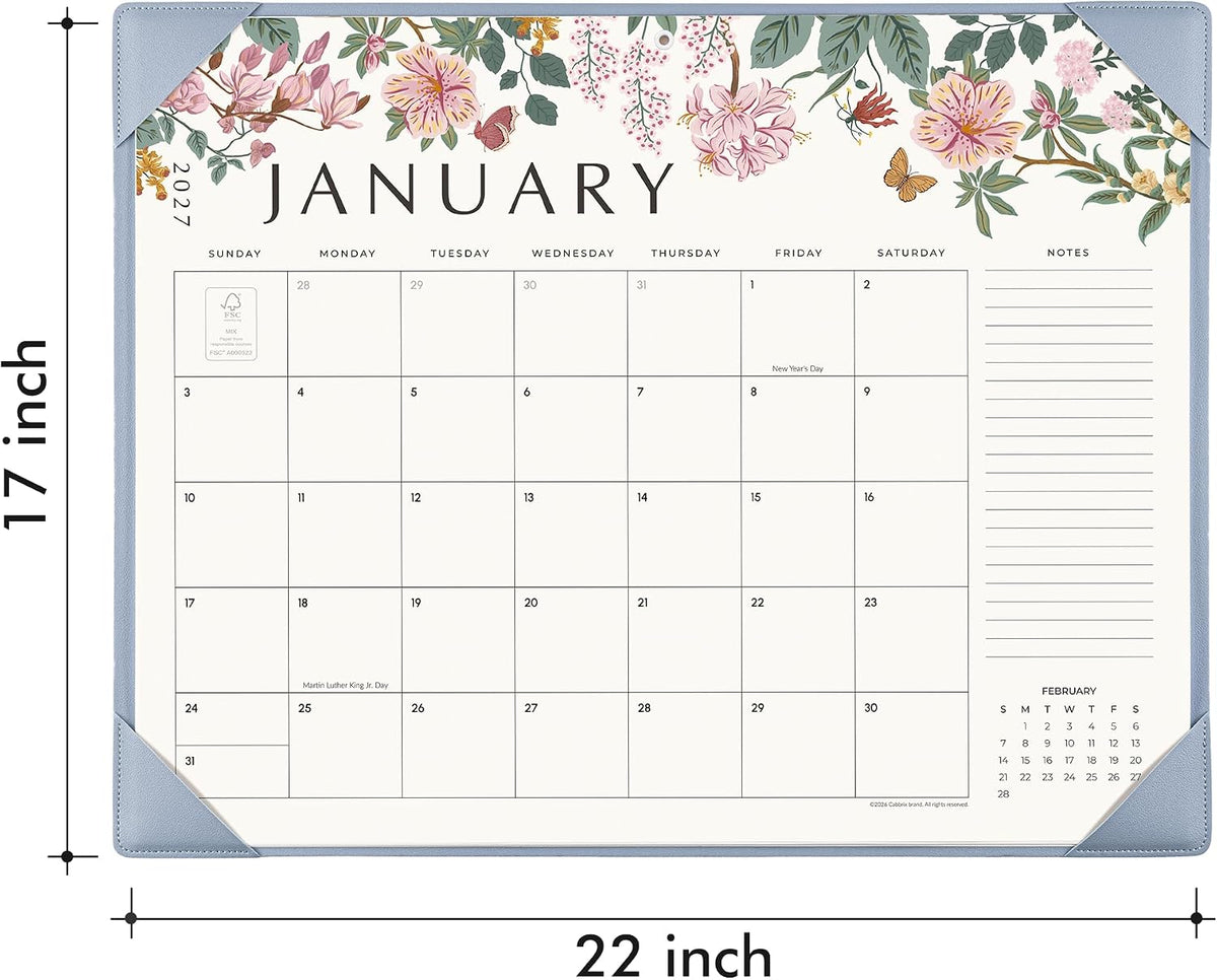 Cabbrix Desk Calendar 2027, Large Desk Pad Calendar 22 x 17" (Blue)