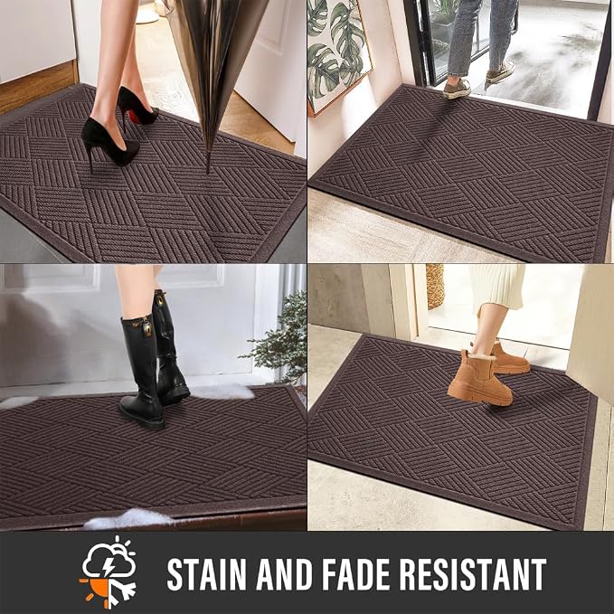 HIYARD Sturdy Front Door Mat, Absorbent Muddy Dirt Resist Welcome Door Mats