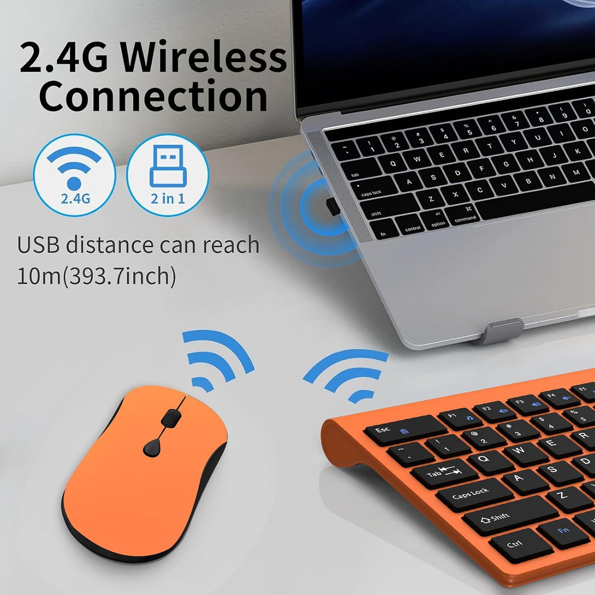 Slim Silent Full Size Wireless Keyboard Mouse Combo Orange