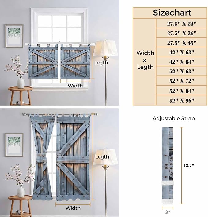 Farmhouse Wood Grain Living Room Curtains 84 Inch Length, Window Curtains Tab
