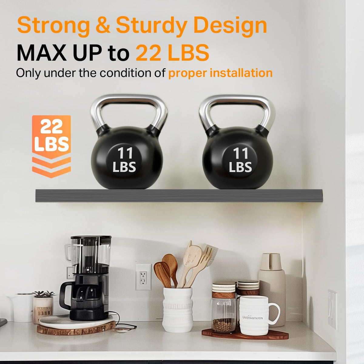 BAYKA Grey Floating Shelves 15.7in, Set of 3, Wall Mounted for Wall Decor