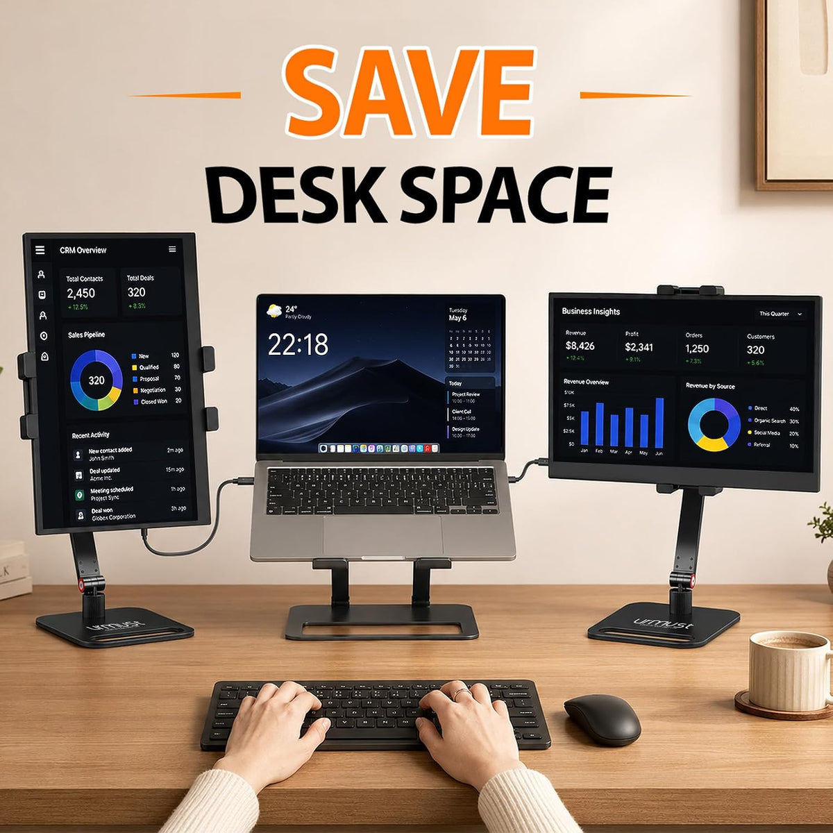 Urmust Dual Arm 18.5" Portable Monitor Stand with 360° Rotating D-M