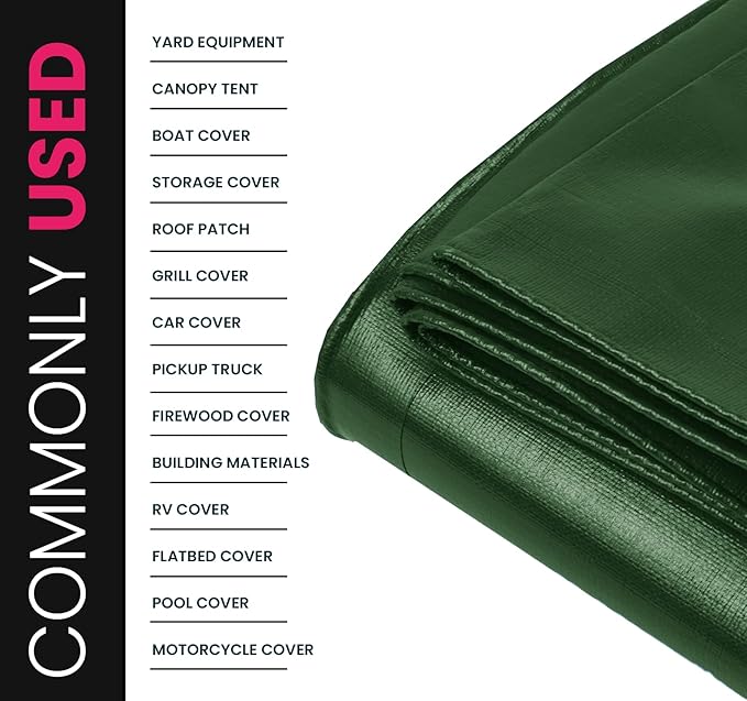 PROTARP Extreme Heavy Duty 22 Mil Tarp Cover, Waterproof, UV Resistant, Rip and Tear Proof, Poly Tarpaulin with Reinforced Edges for Roof, Camping, Patio, Pool, Boat. (Green/Black 20′ X 30′)