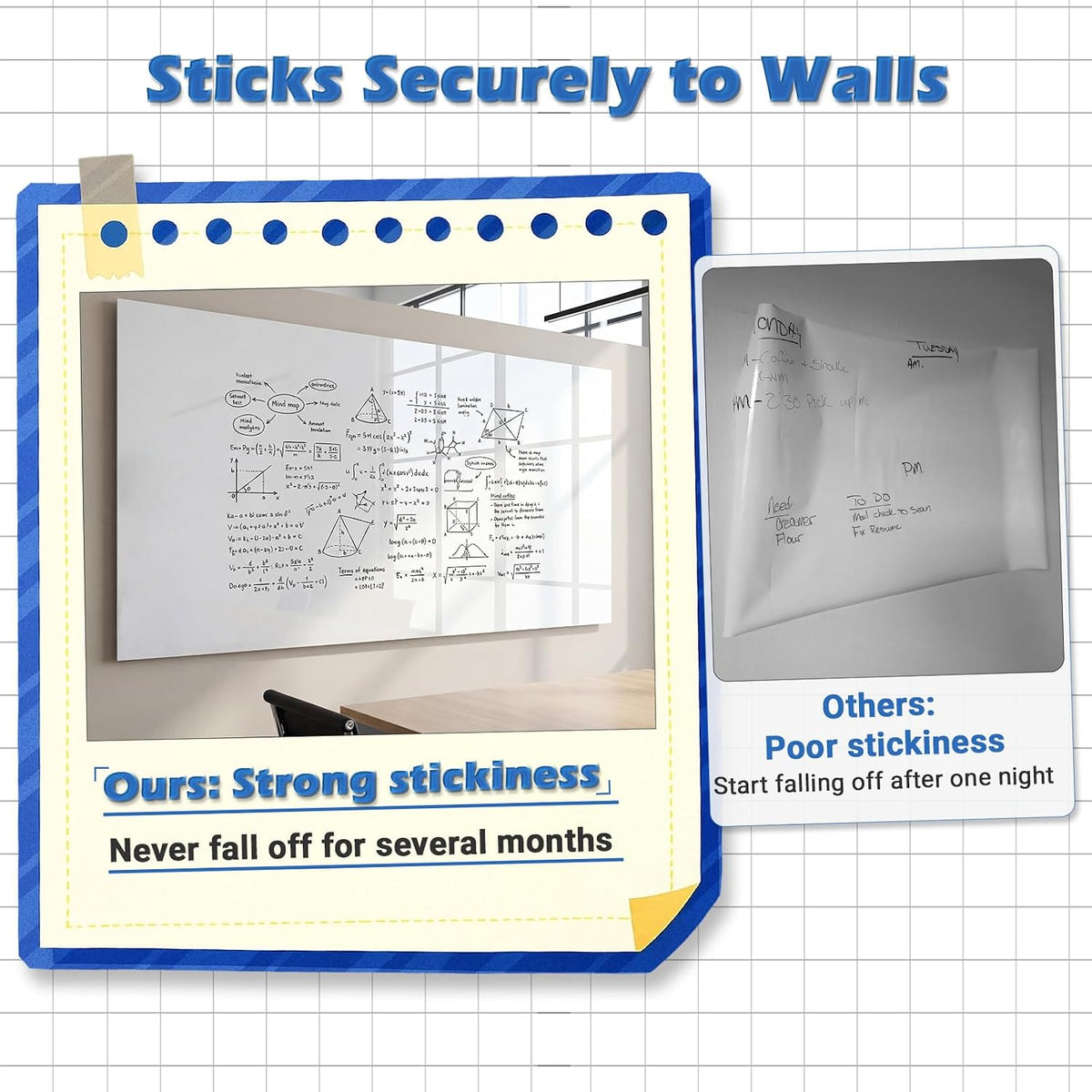 AFMAT WS46 White Board Dry Erase Paper, Large Whiteboard Wallpaper, with 6 Markers, Stain-Proof & Super Sticky, No Ghost, 6' x 4' Peel and Stick Dry Erase Board Paper for Wall/Home/Office