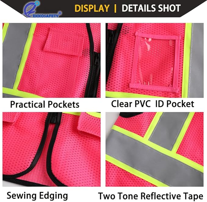 Safety Vest for Men Women,Mesh High Visibility Construction Work Vest with Reflective Strips,Meets ANSI/ISEA Standards(EK175-Mesh-Hot Pink-3XL)