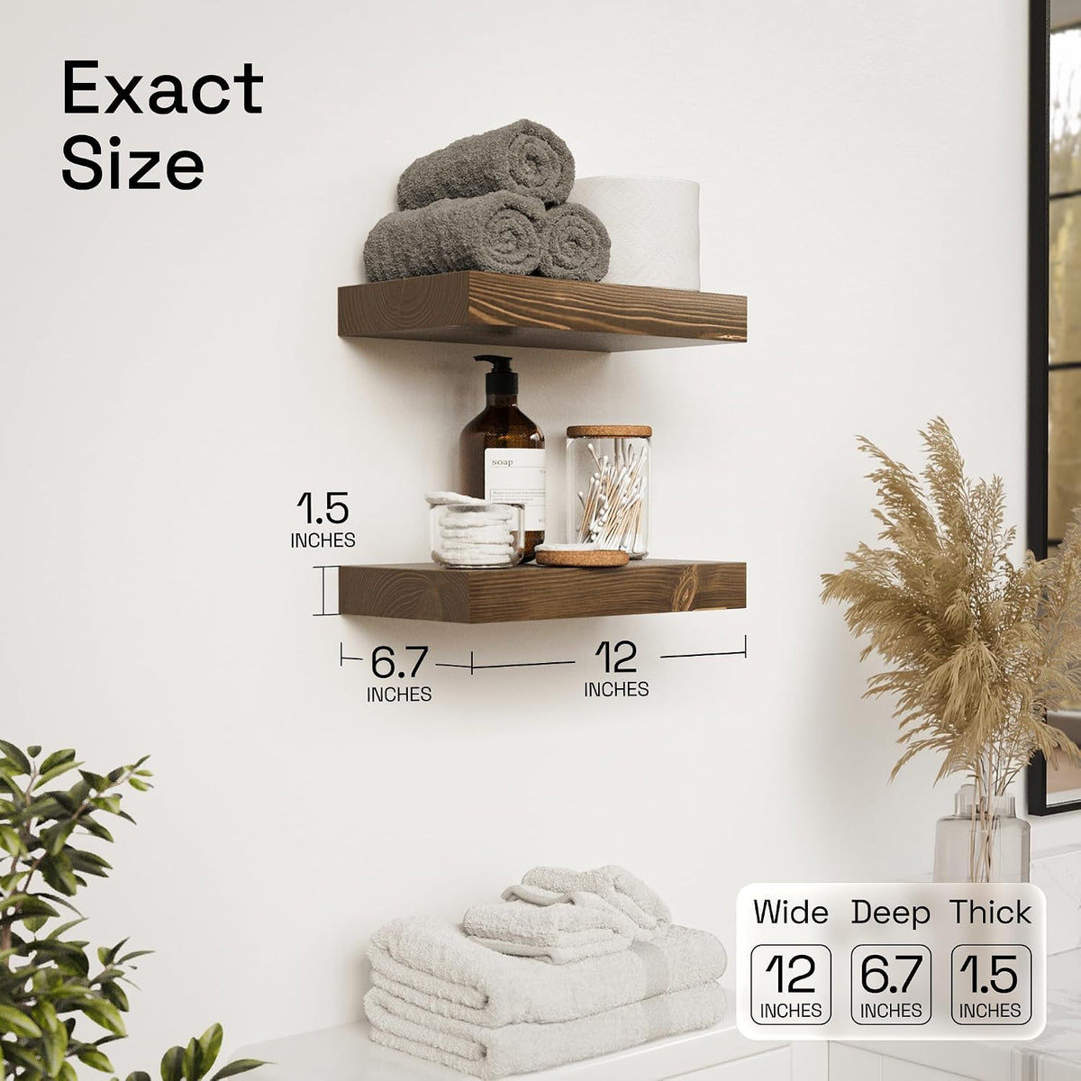 Solid Wood Floating Shelves for Wall 12 Inch Walnut, Small Wooden Shelf