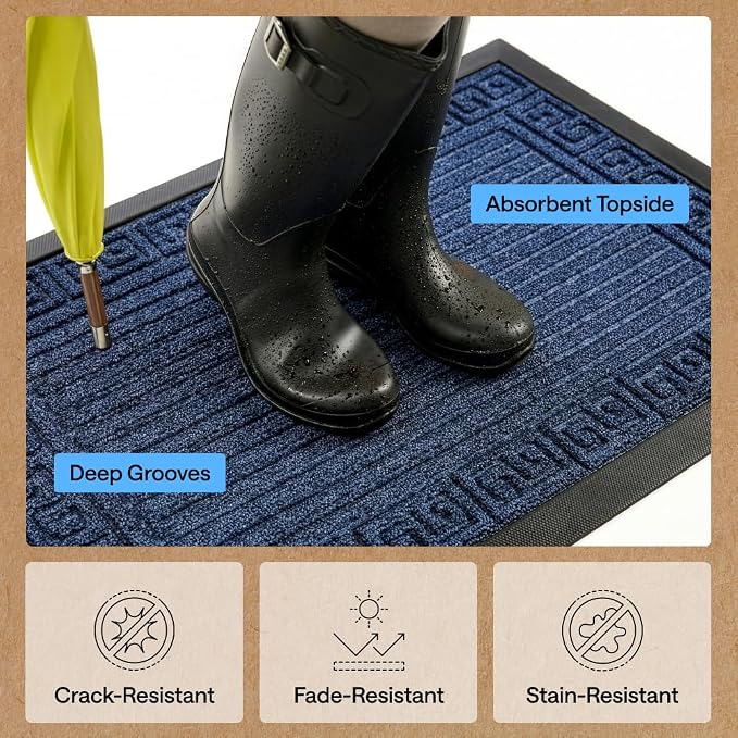 GORILLA GRIP 100% Waterproof All-Season WeatherMAX Doormat, US Designed Natural