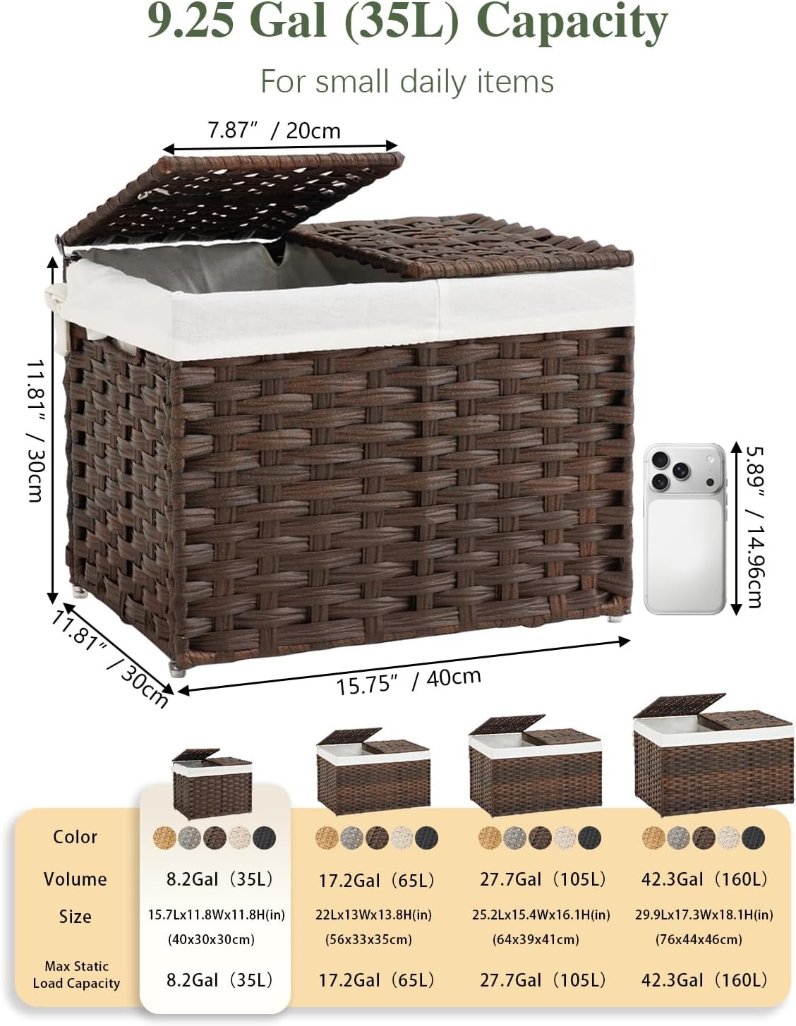 SETVSON Storage Basket with Lid, 2-Lid PE Rattan Storage Bin, Brown