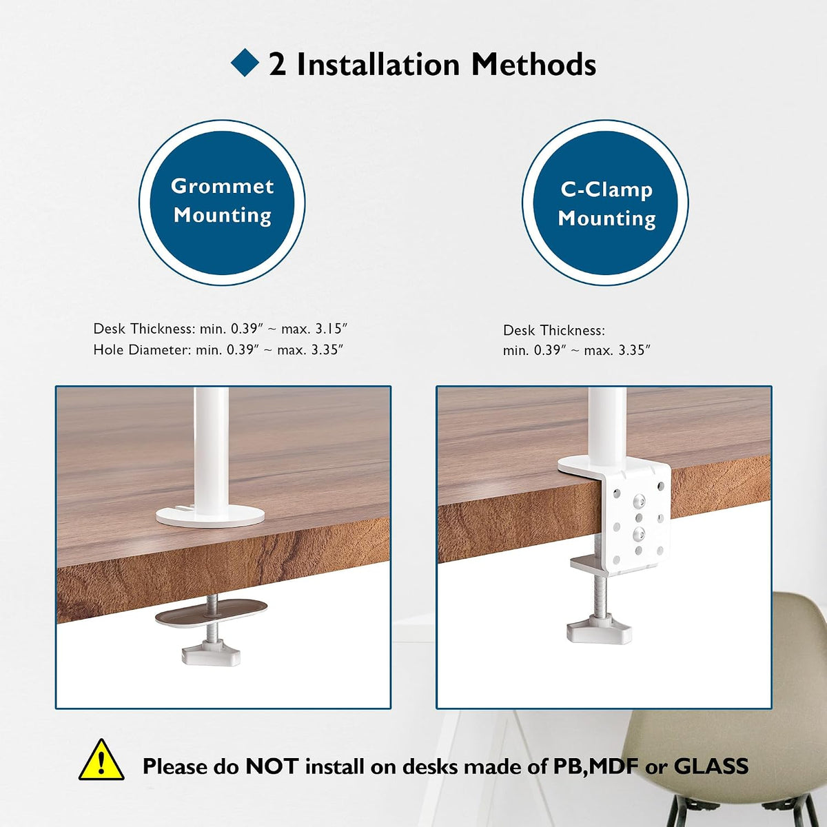 BONTEC Dual Monitor Desk Mount, 13-27 Inch, 22lbs, VESA 75x75/100x100,White