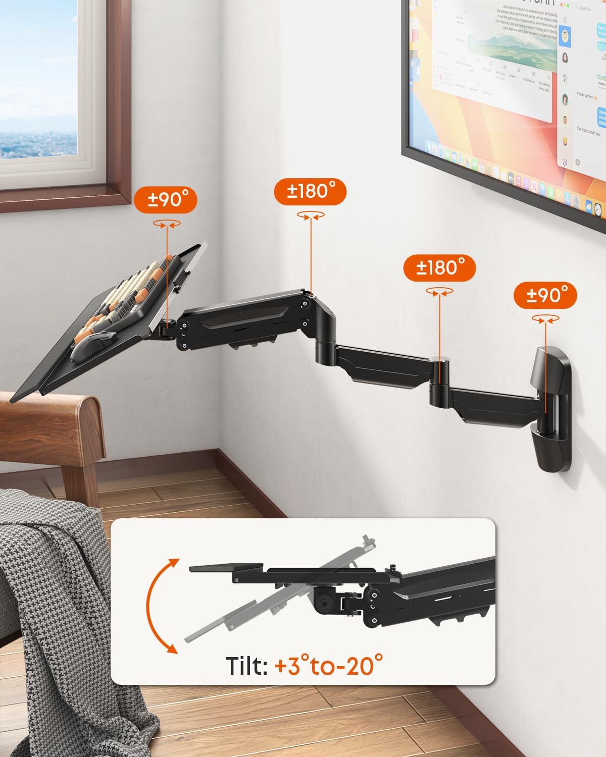 Extra Long Keyboard Wall Mount, 26 Inch Wall Mount Keyboard and Mouse Tray
