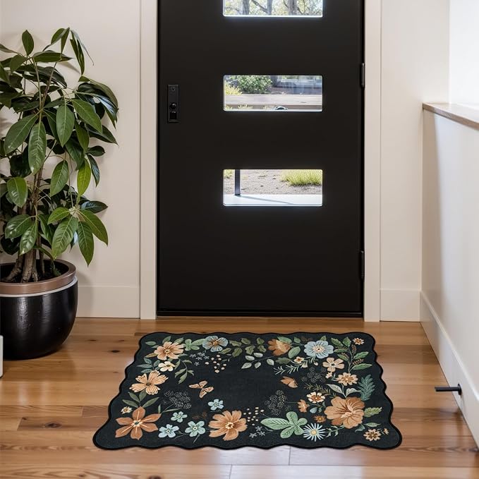 Lahome Floral Entryway Rug, 2X3 Washable Kitchen Rug Ultra-Thin, Non-Slip Soft