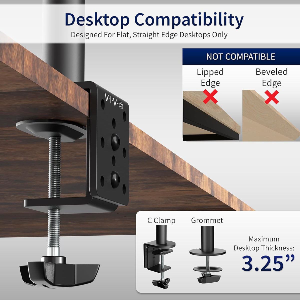 VIVO Single 13 to 38 inch Ultrawide Monitor Arm Desk Mount, Regular Screens up to 32 inches, 22 lbs capacity, Fully Adjustable Stand with C-Clamp and Grommet Base, Black, STAND-V001