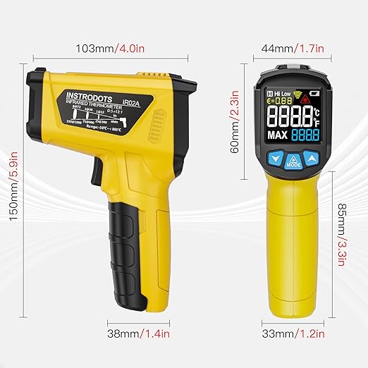 Infrared Thermometer Gun - INSTRODOTS Digital Laser Thermometer emperature Gun with Adjustable Emissivity & Max Value, -58°F~1472°F Non-Contact Surface Thermometer for Cooking, Freezer, Pizza, HVAC