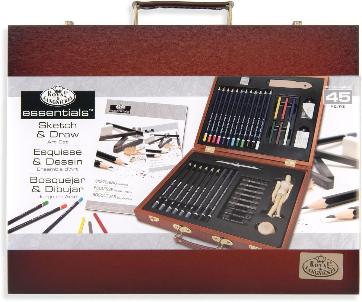 ROYAL BRUSH RSET-DS2030 45 Piece Sketch & Drawing Wooden Box Art Set