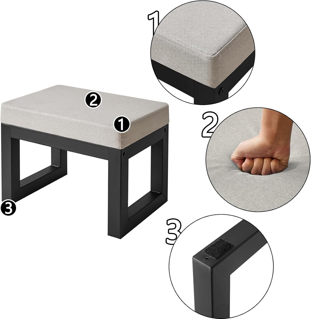 IBUYKE Small Footstool Ottoman, Linen Fabric Footrest, Grey WBD001G