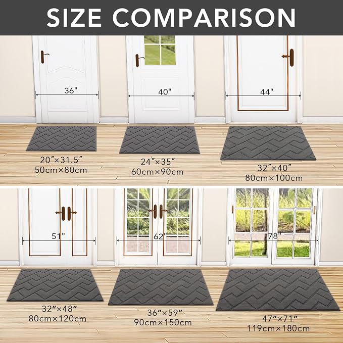 hicorfe Indoor Doormat, Front Back Door Mat Rubber Backing Non Slip Door Mats