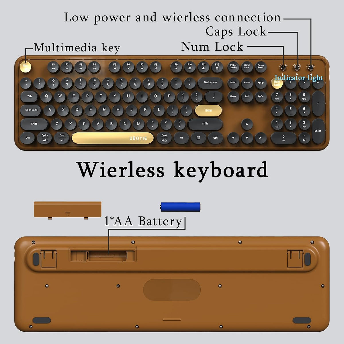 Colorful Wireless Computer Keyboards Mouse Combos (Black Brown)