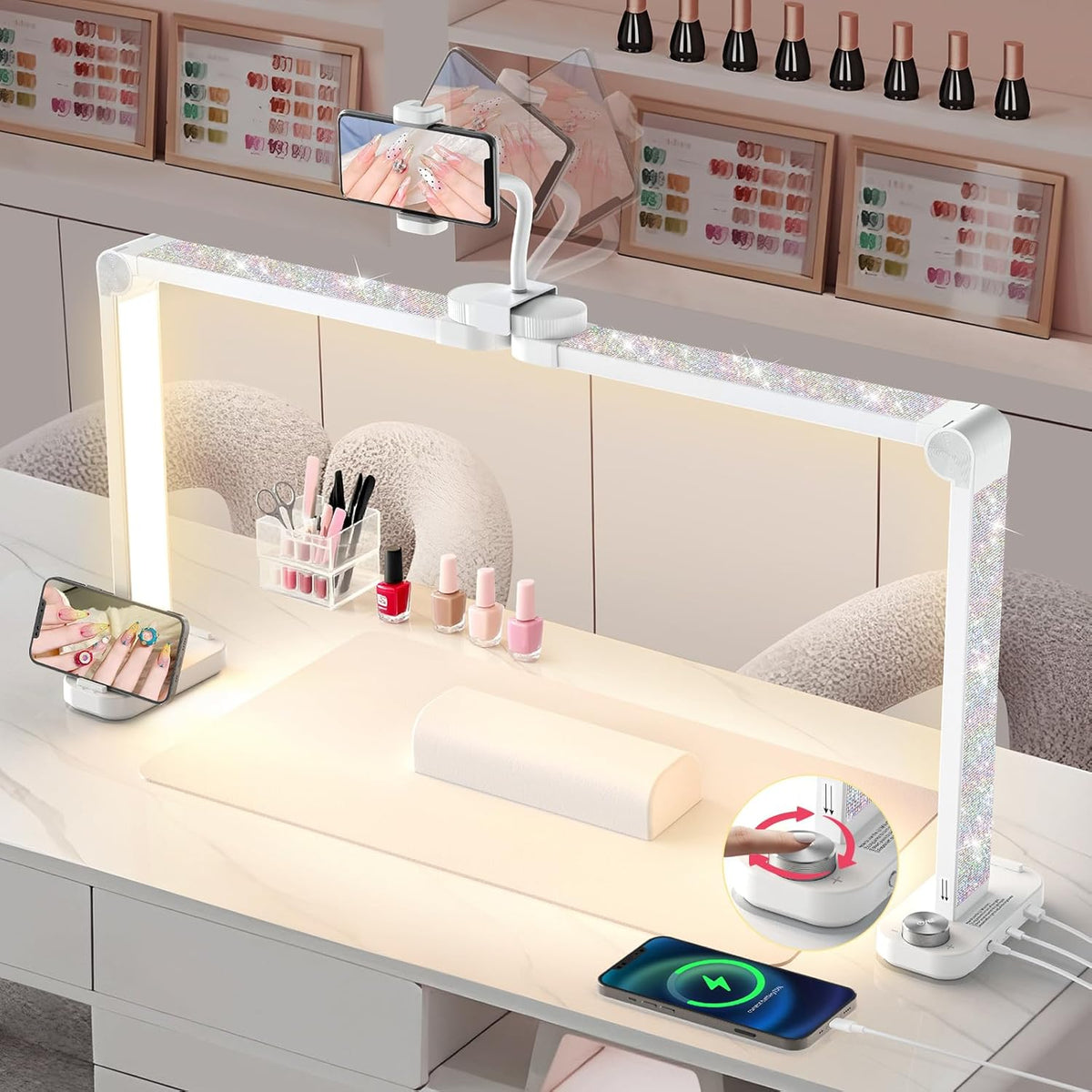 Half Moon Light for Nail Desk: 34" Large Foldable Nail Light for Desk