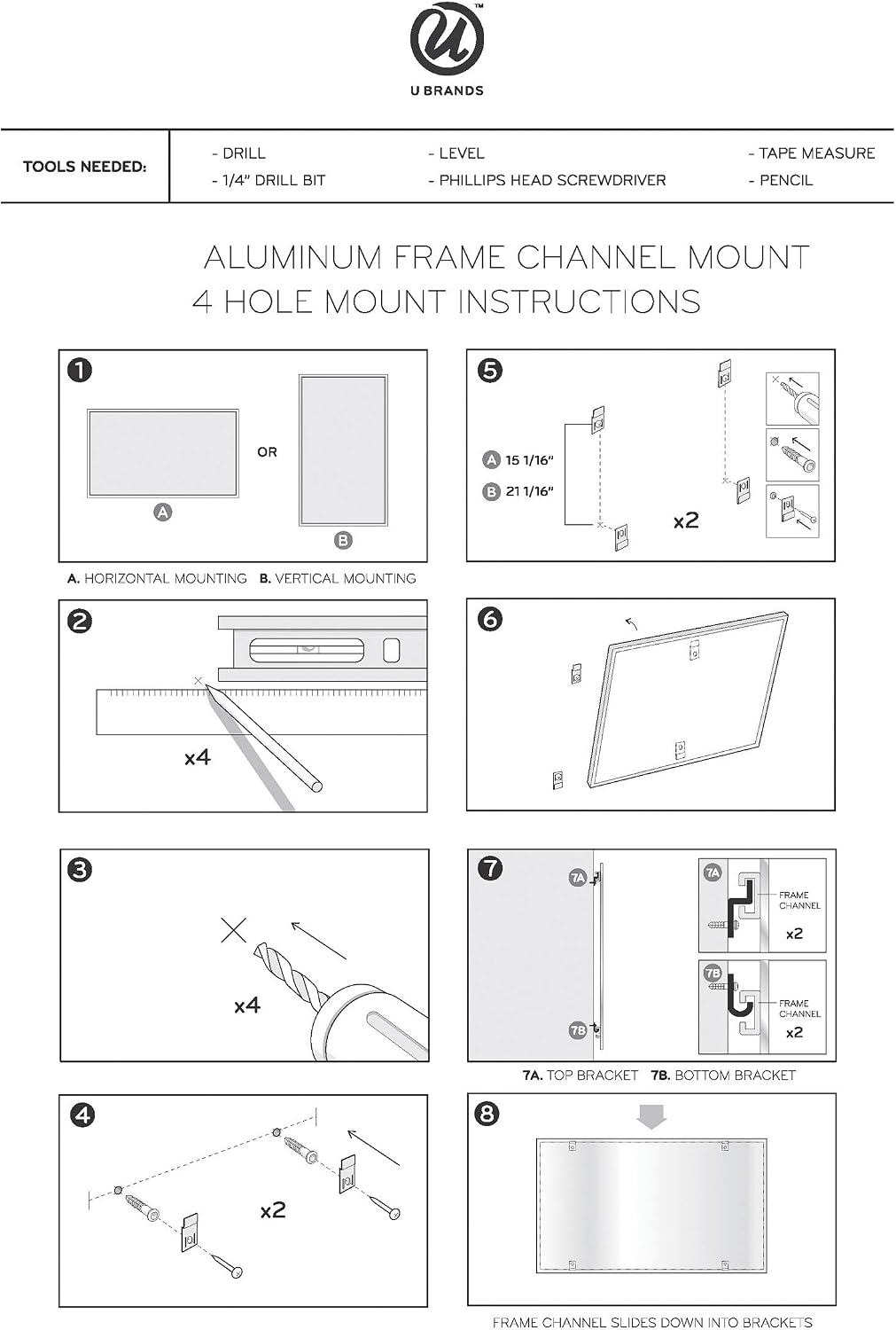 U Brands Magnetic Dry Erase 4-in-1 Calendar White Board, 36" x 48", Silver Aluminum Frame