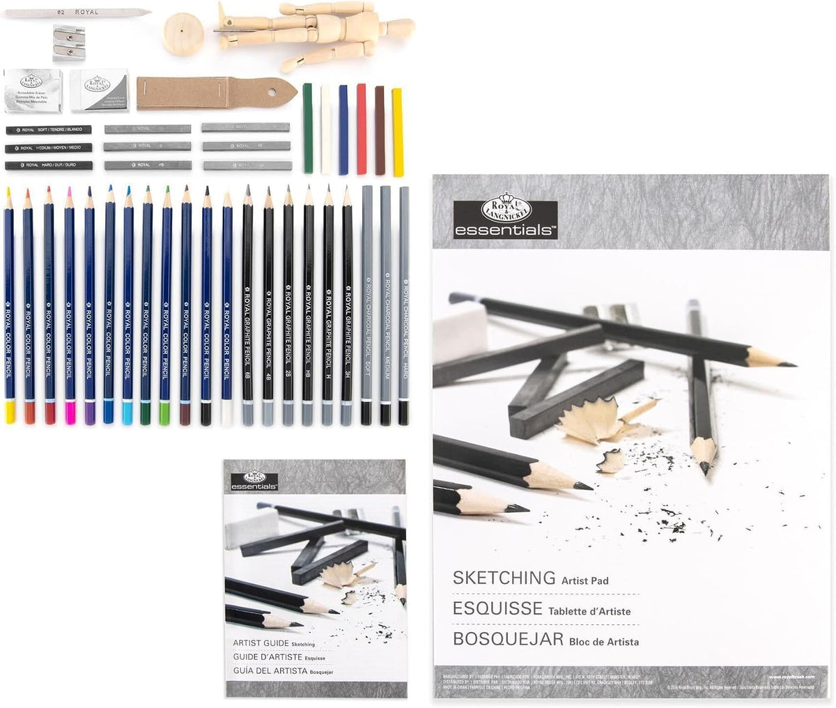 ROYAL BRUSH RSET-DS2030 45 Piece Sketch & Drawing Wooden Box Art Set