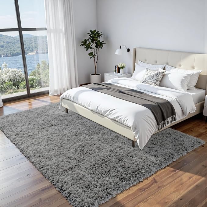 8x10 Area Rugs for Living Room Rug: Soft Fluffy Shag Light Gray Rugs for Bedroom