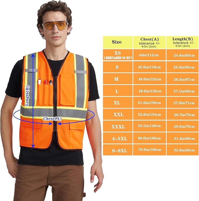 A-KSAFETY High Visibility Safety Vest for Men Women with Pockets and Zipper