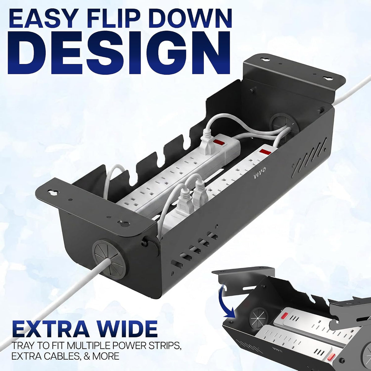 VIVO Black Screw-On Flip-Open 19 in Cable Management Box, DESK-ACMB20-S