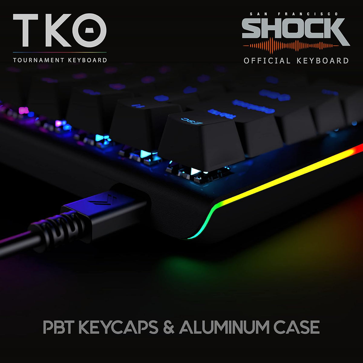KINESIS Gaming TKO Mechanical Keyboard | Linear Red Switches | 60% Layout | Split Spacebar | Hotswap | PBT Keycaps | Aluminum Body | SF Shock Limited Edition Travel Case