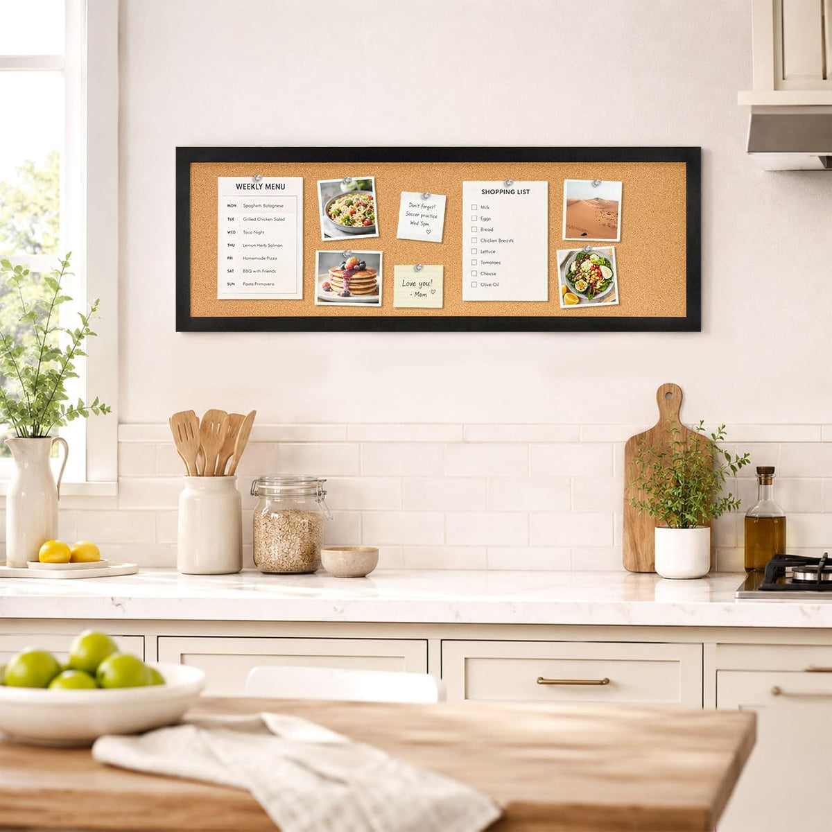 DOLLAR BOSS Narrow Linen Bulletin Board 36"x12" Long Cork Board, Black