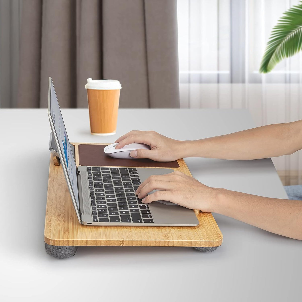 Lap Desk - Fits up to 15.6 inch Laptop Desk, Built in Mouse Pad Portable Lap Stand Lightweight Laptop Table with Phone Holder, Bamboo Lap top Stand for Bed Home Office