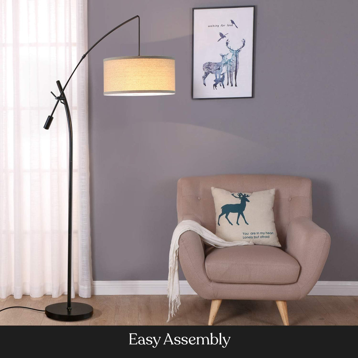 Brightech Grayson LED Arc Floor Lamp for Office & Living Room, Adjustable Arm Lamp in Industrial Style for Bedroom Reading - Black