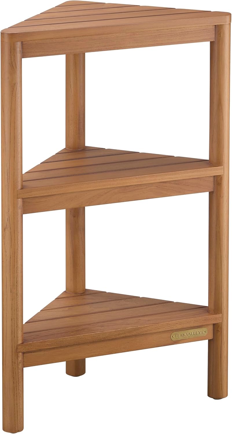 Fully Assembled Teak Corner Shower Shelf, Shower Caddy 26.5"