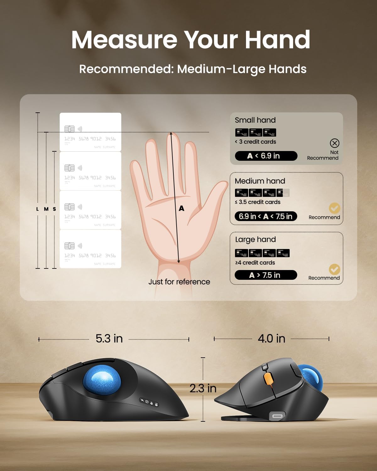 ProtoArc EM02 Wireless Trackball Mouse, 0/15° Adjustable Angle, Blue