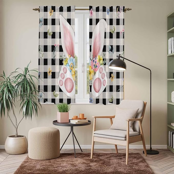 Easter Window Curtains 63 Inch Long 2 Panel Set, Rod Pocket Bedroom Curtains &