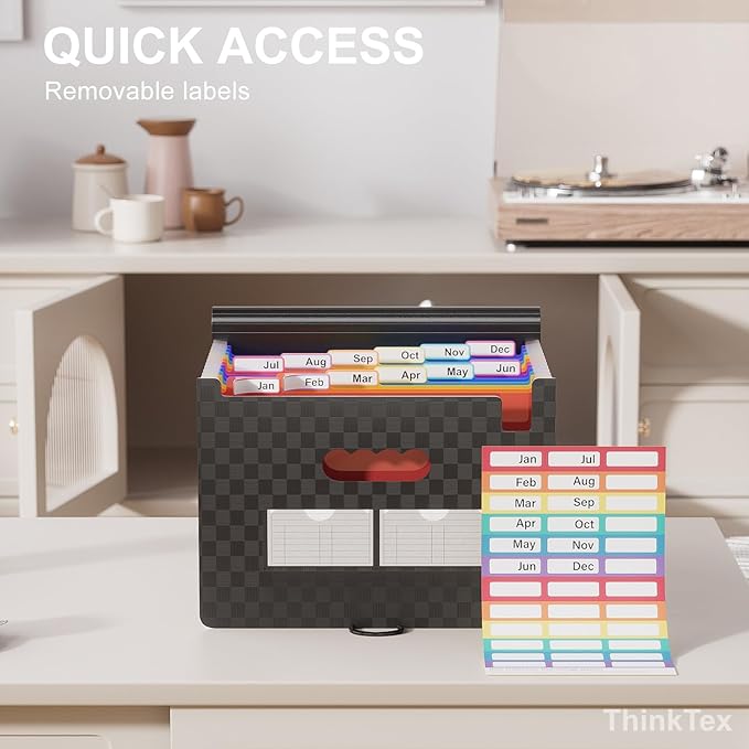 ThinkTex Accordion File Organizer, 12 - Pocket Expanding File Folders for Paper Receipts, Bills&Taxes Organizer, Portable Letter/A4 Size Document Holder for School, Office, Home with Colorful tabs