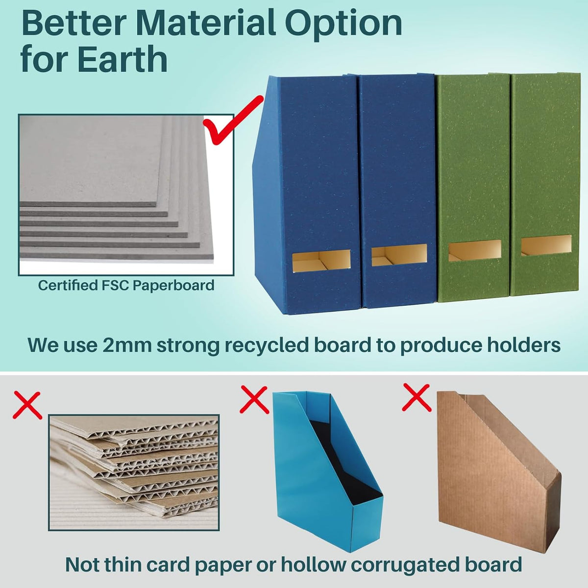 Magazine Holder - File Holder and Desk Organizer, Cardboard Book Organizer and Storage Box for Documents, Magazine Holder Rack for Office, Home and Classroom (Leaf Green, 6-Pack)