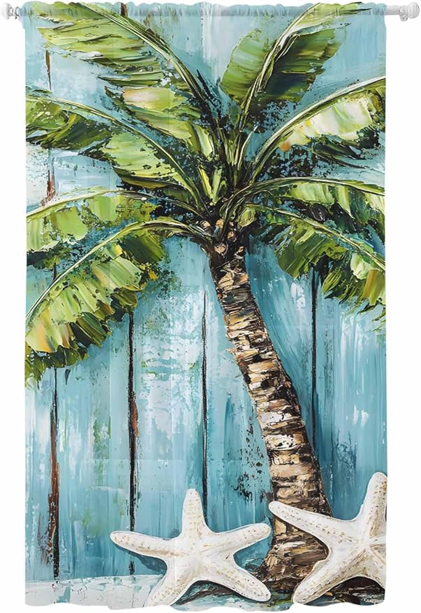 Sheer Curtains 108 Inches Long, Coastal Beach Starfish Semi Sheer Curtains
