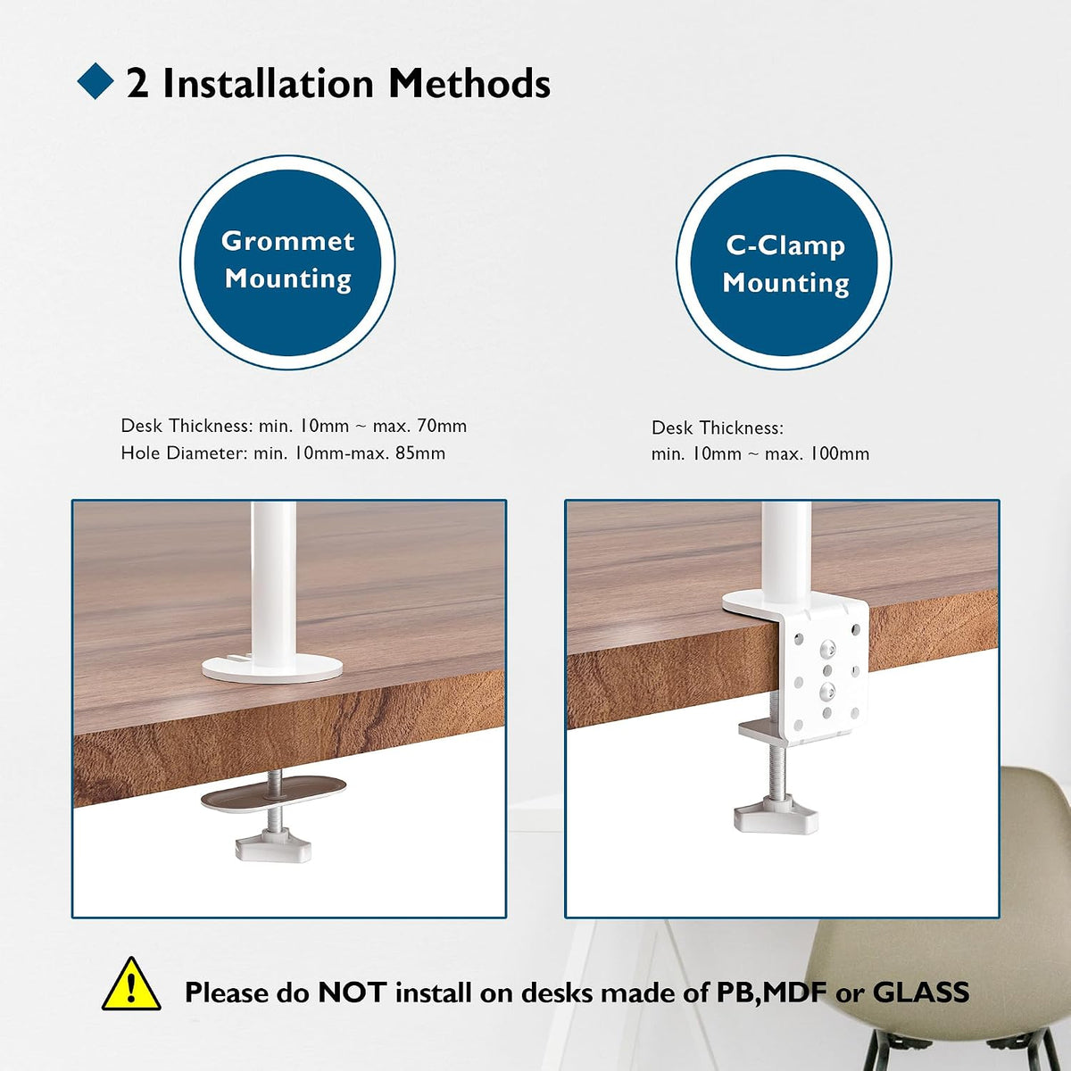 BONTEC Dual Monitor Desk Mount, 13-27 Inch, 22lbs, VESA 75x75/100x100,White