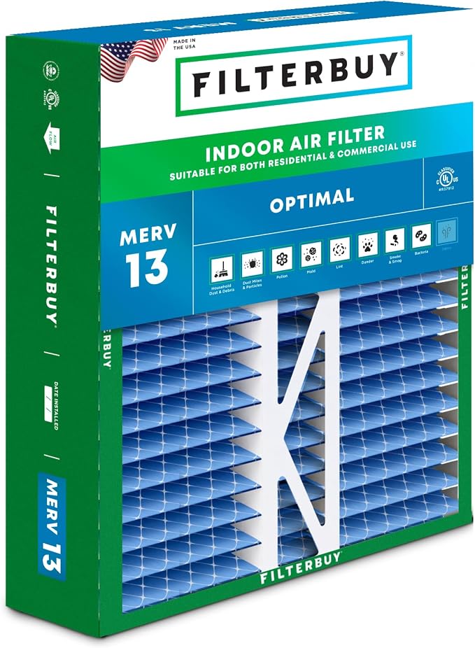 Filterbuy 16x22x5 Air Filter MERV 13 Optimal Smoke & Allergy Defense, Pleated
