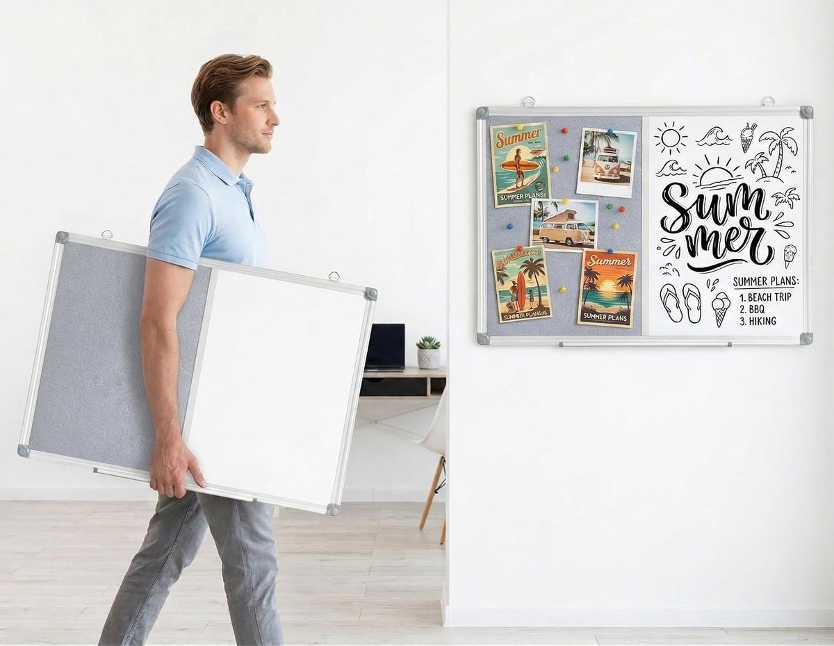 Bulletin Board Whiteboard Combo, 24" x 18" Fabric Magnetic Dry Erase Board