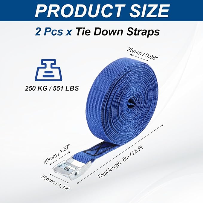 PATIKIL Lashing Straps 1" x 26 Ft, 2 Pcs Tie Down Strap Cam Buckle Adjustable Ratchet Straps 551 lbs for Cargo Trucks Motorcycle Luggage, Blue
