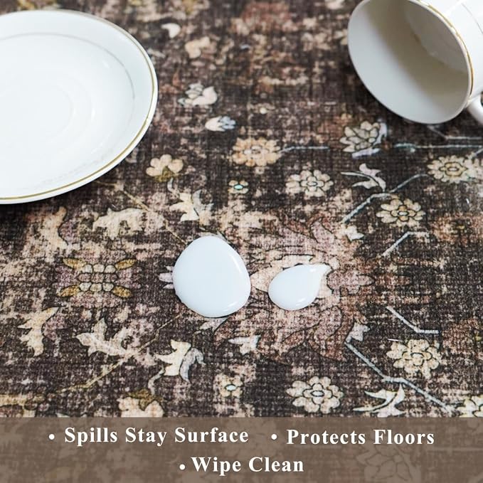 Washable Non-Skid 3 Piece Kitchen Rugs Set – Modern Boho Floral Low-Pile Area