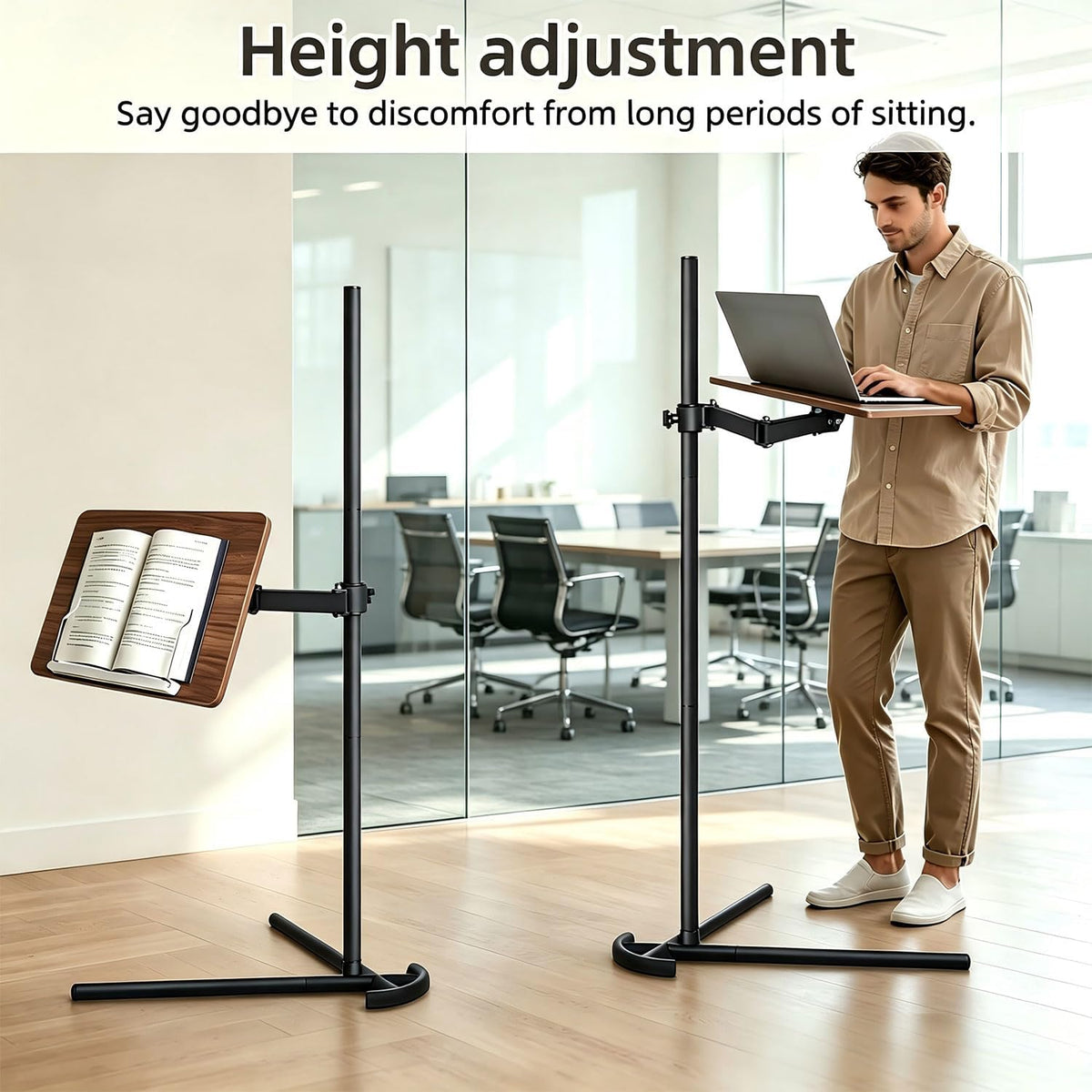 Adjustable Laptop Stand Floor, Height Adjustable Portable Desk with Tilting Tabletop, Walnut Brown (Walnut)