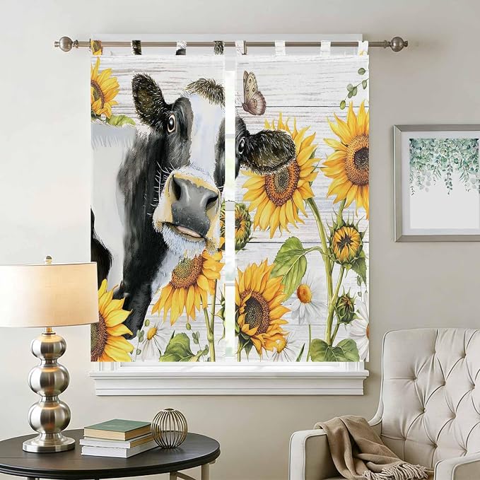 Retro Farmhouse Floral Bathroom Curtains 63 Inch Length, Window Curtains Tab Top