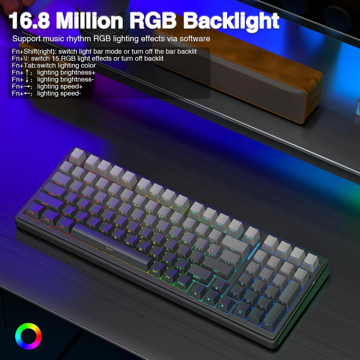 AULA F99 Wireless Mechanical Keyboard,Gasket Structure Hot Swappable Custom Keyboard,RGB Backlit,Creamy Sound,Side Printed PBT Keycaps,2.4GHz/USB-C/BT5.0 Computer Gaming Keyboards