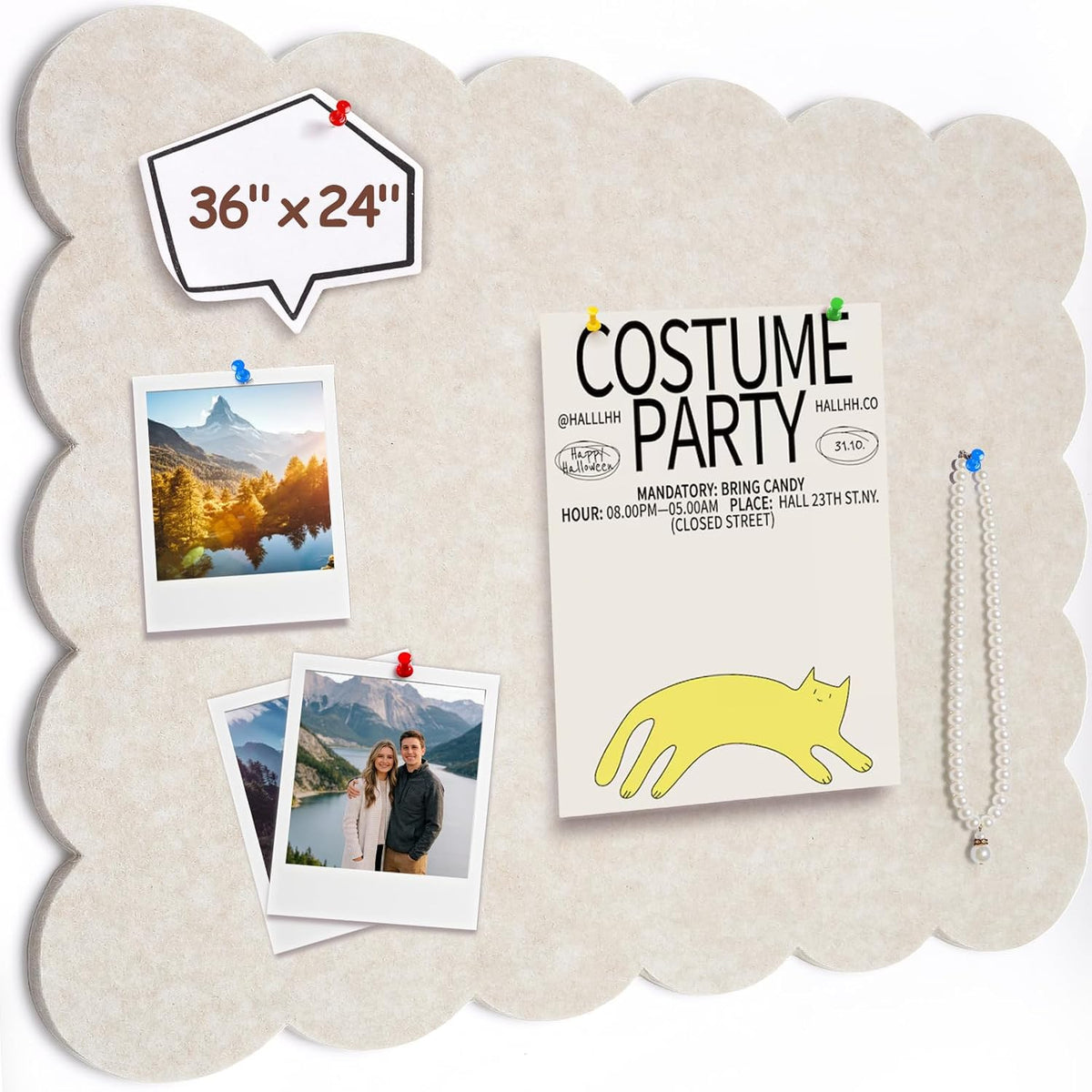 Felt Bulletin Board 36" x 24" Cork Board Alternative,Decorative Felt Pin Board Foldable Cork Boards for Walls Self-Adhesive Cork Board for Home Office Classroom Pin Board (Beige)