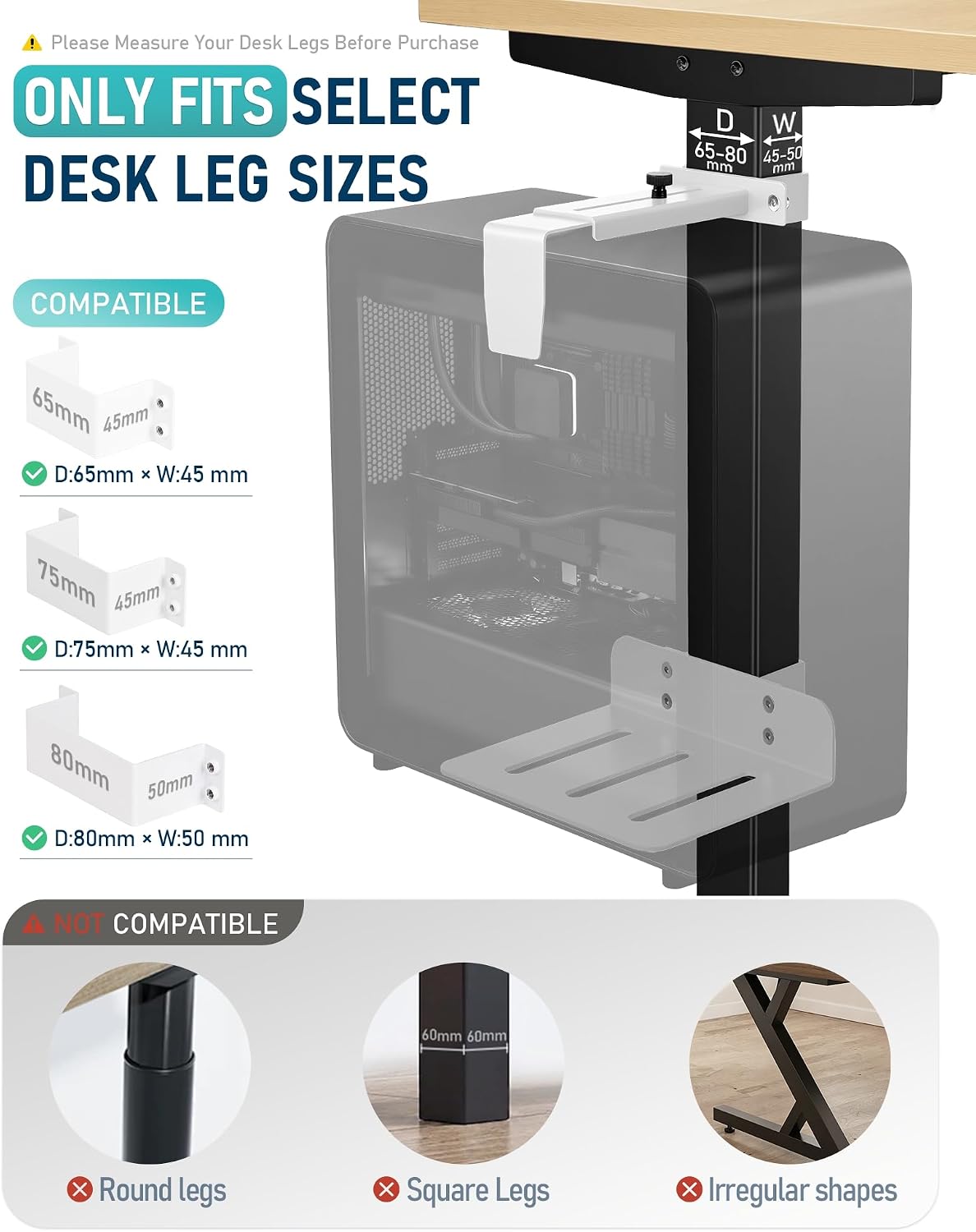 TOPSKY Under Desk PC Mount, No Drill CPU Holder, 50 lb Capacity White