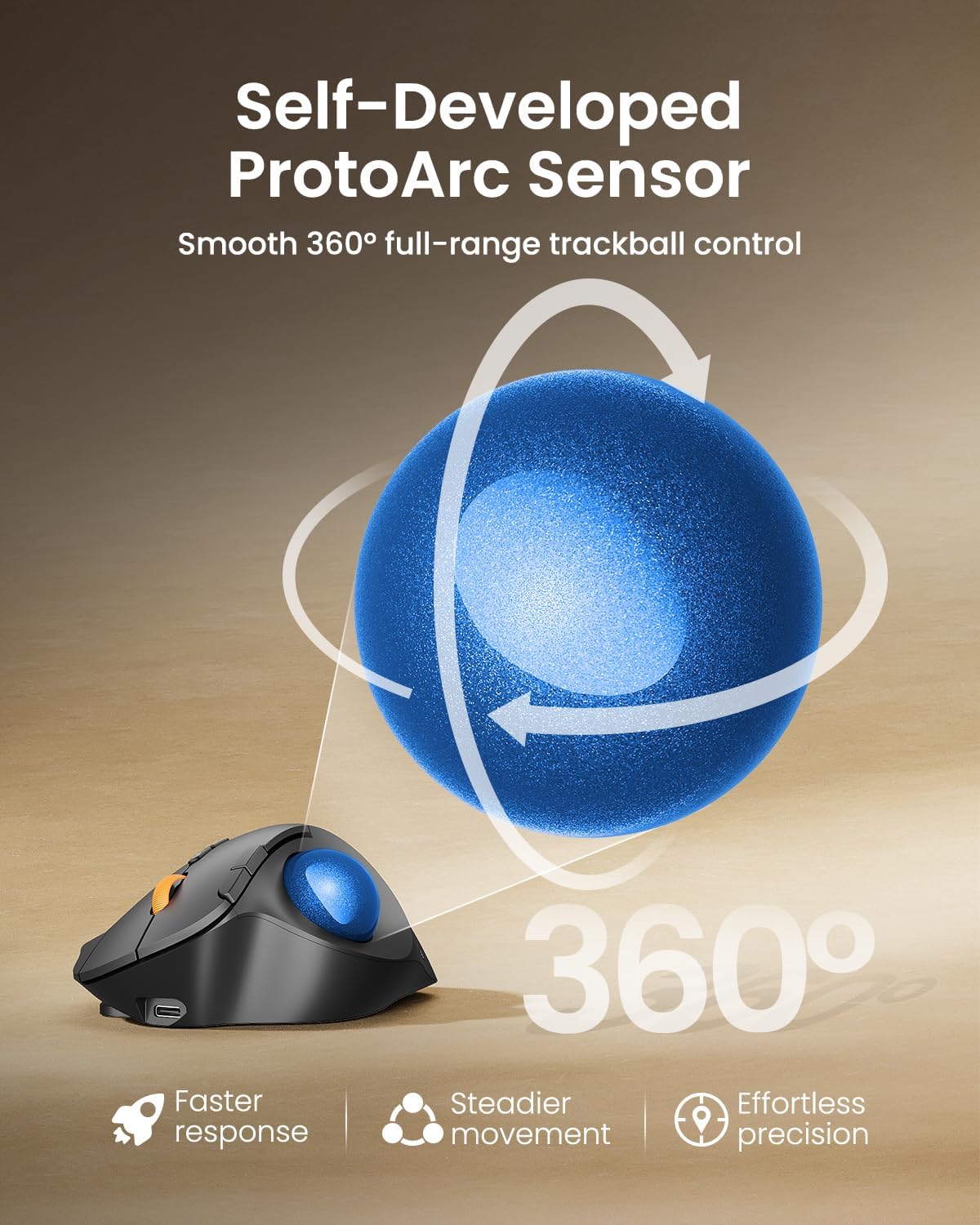 ProtoArc EM02 Wireless Trackball Mouse, 0/15° Adjustable Angle, Blue